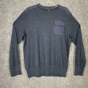 Banana Republic Crew Neck Sweater Men XL Front Pocket Blue Cotton